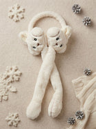 Cdeck Velvet White Bear Earmuffs for Girls & Women, Soft Warm Winter Earmuffs with Long Hanging Ear Covers, Free Size