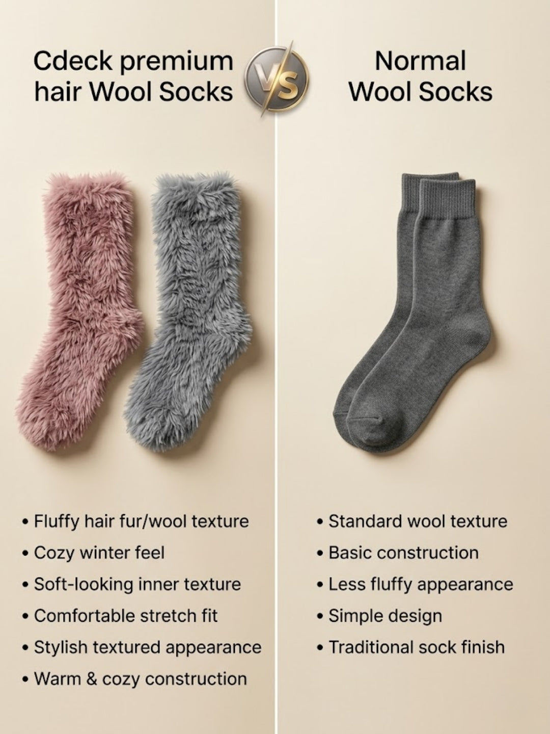 Cdeck Women’s Premium Hair Wool Fuzzy Socks Combo | Soft & Warm Thick Winter Socks | Pink & Grey