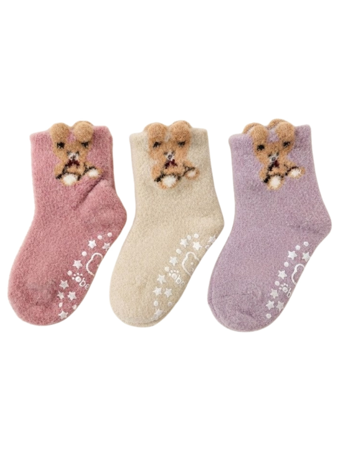 Cdeck Kids Winter Woolen Socks | Soft Fuzzy Rabbit Hair Wool Socks with Anti-Skid Sole | 0–4 Years | Pack of 3 | Multicolor