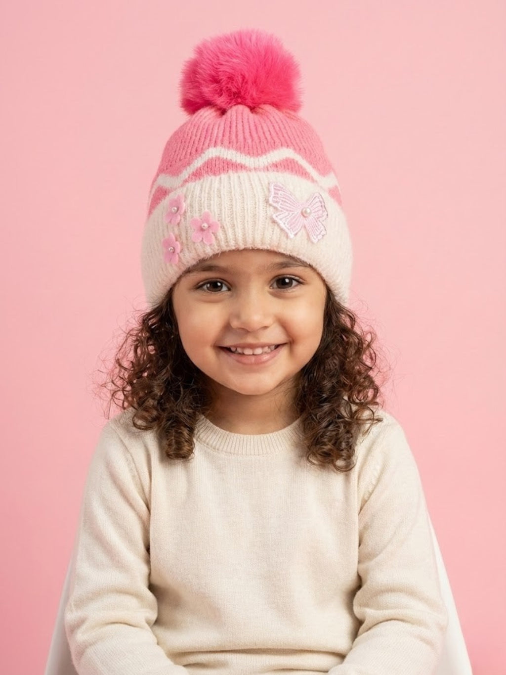 Cdeck Kids Woolen Winter Cap for Baby Girls