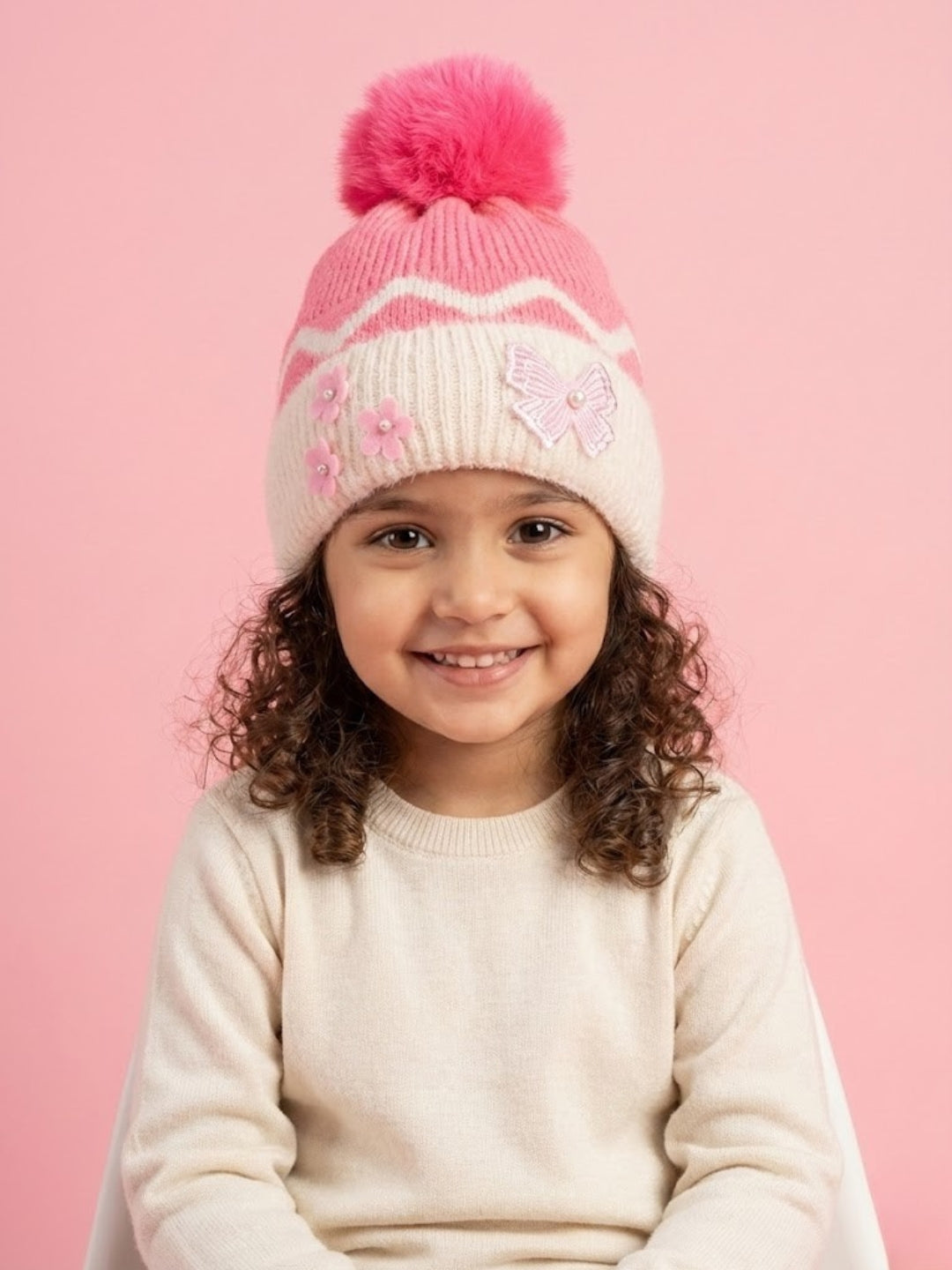 Cdeck Kids Woolen Winter Cap for Baby Girls | Soft, Warm & Comfortable | 1–2 Years