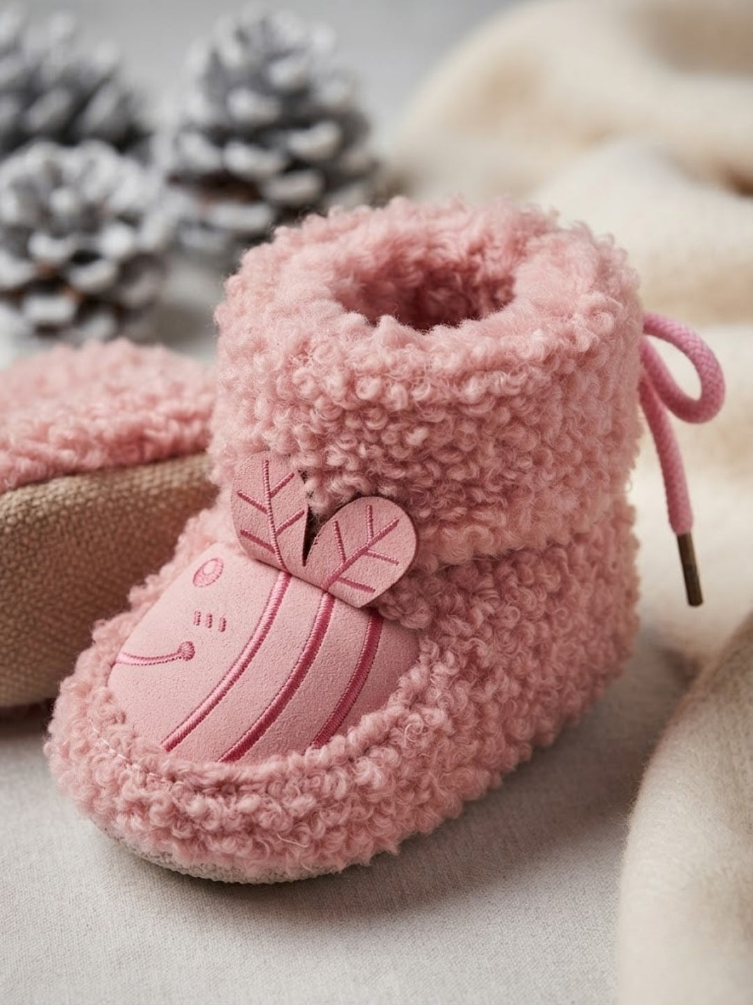 Cdeck Baby Wool Booties | Soft Warm Fleece Baby Shoes | Cute Pink Booties for Babies 3–9 Months