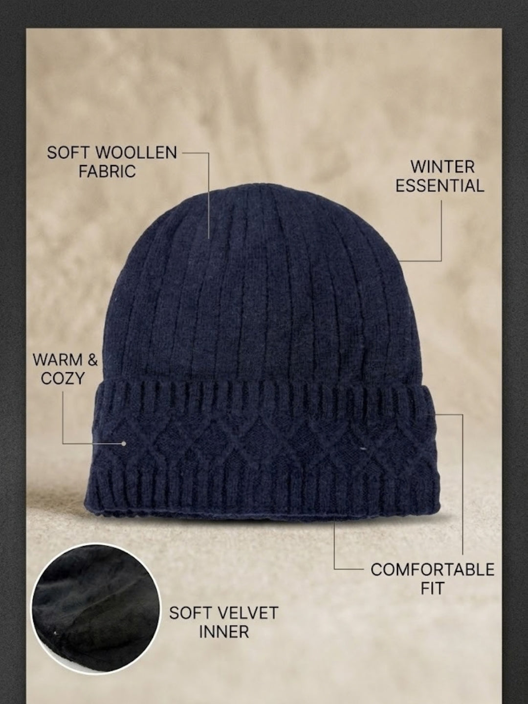 Cdeck Men’s Woolen Winter Cap | Soft, Warm & Comfortable Cap for Everyday Wear | Free Size | Blue