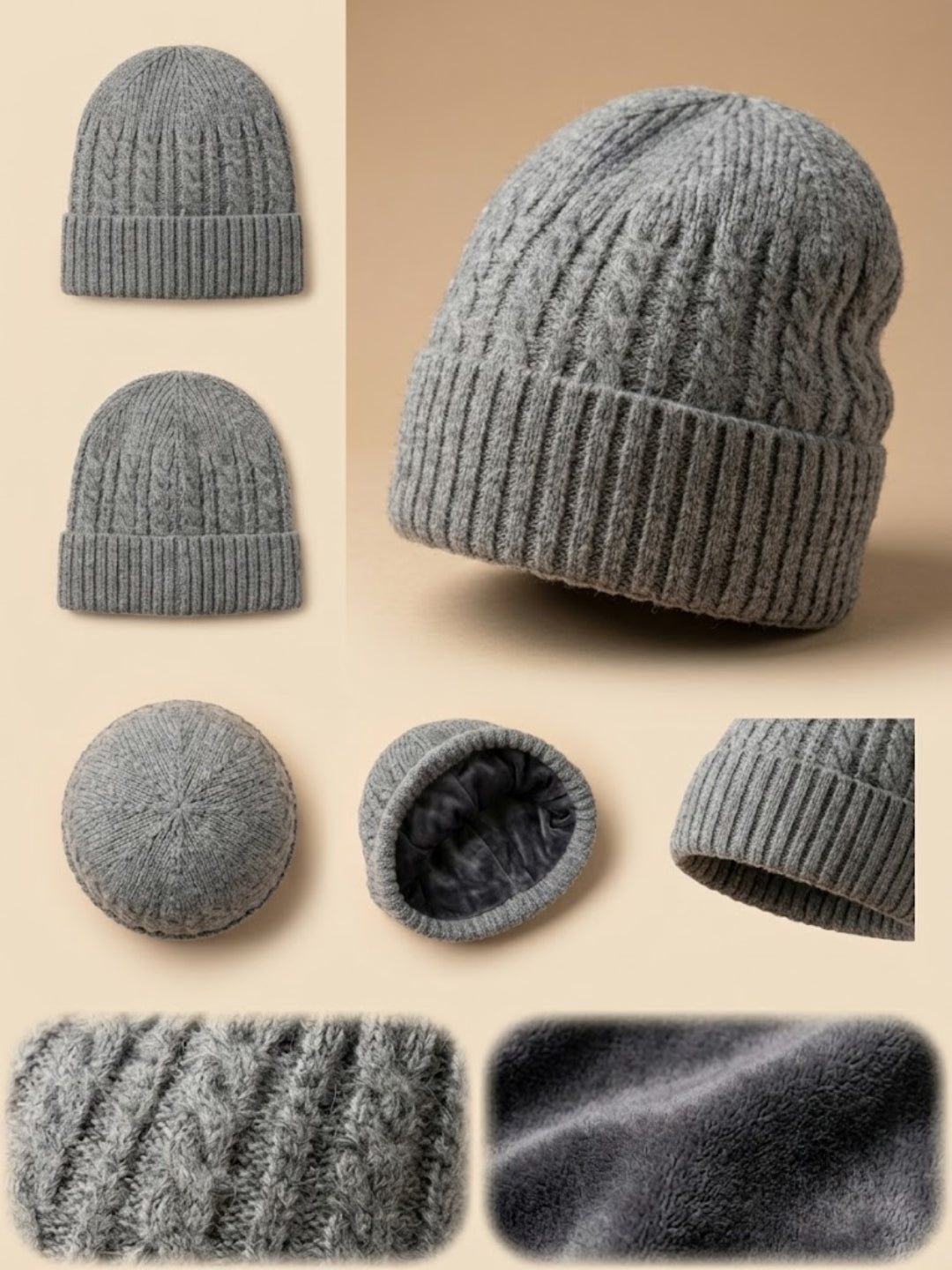 Cdeck Men’s Winter Woolen Cap | Ribbed Knit Beanie | Free Size | Soft & Warm | Grey
