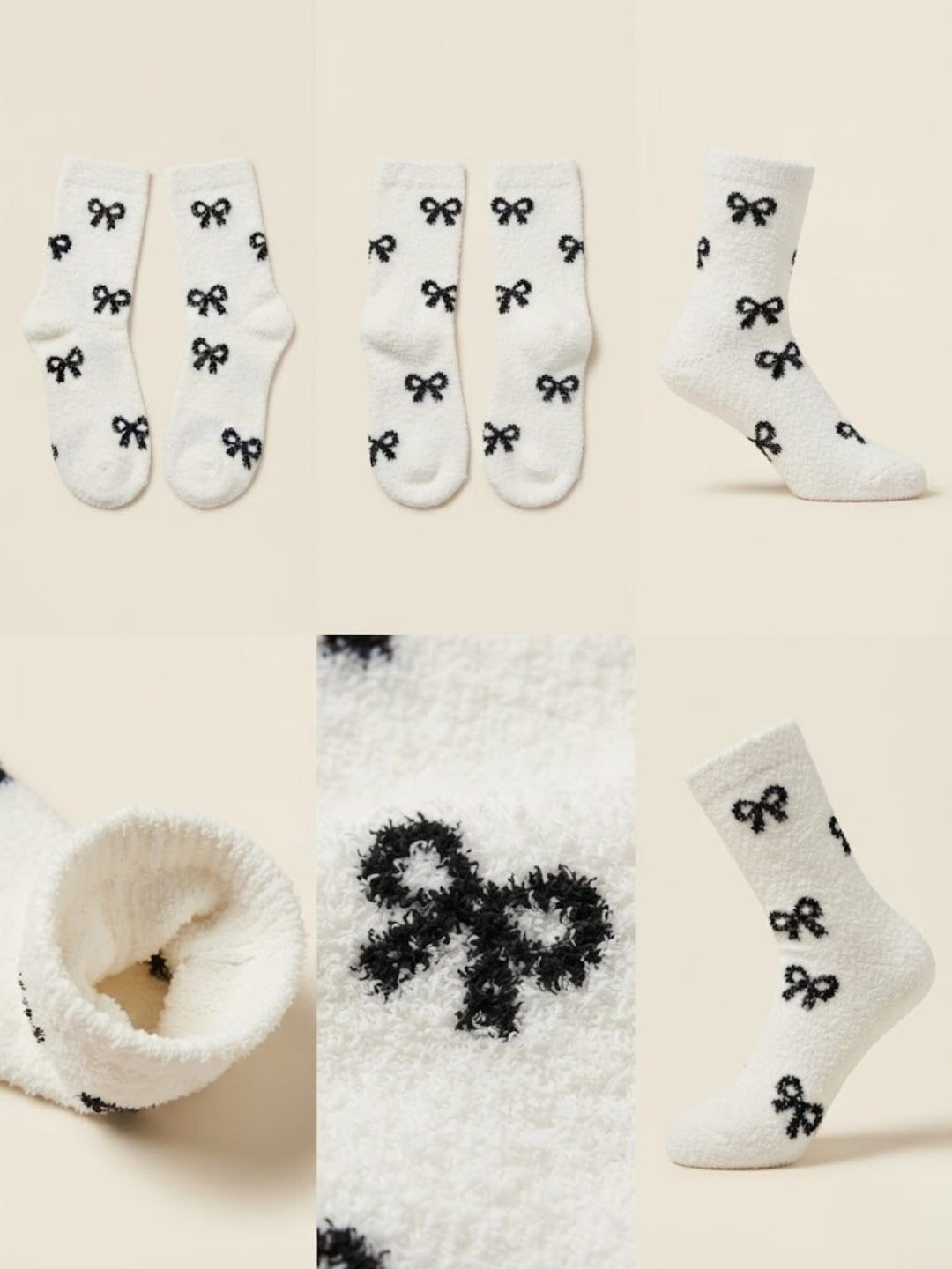 Cdeck Women’s Mid-Calf Rabbit Hair Wool Socks – Premium Soft Warm Fuzzy Winter Socks, Cozy Plush Socks with Cute Bow Pattern