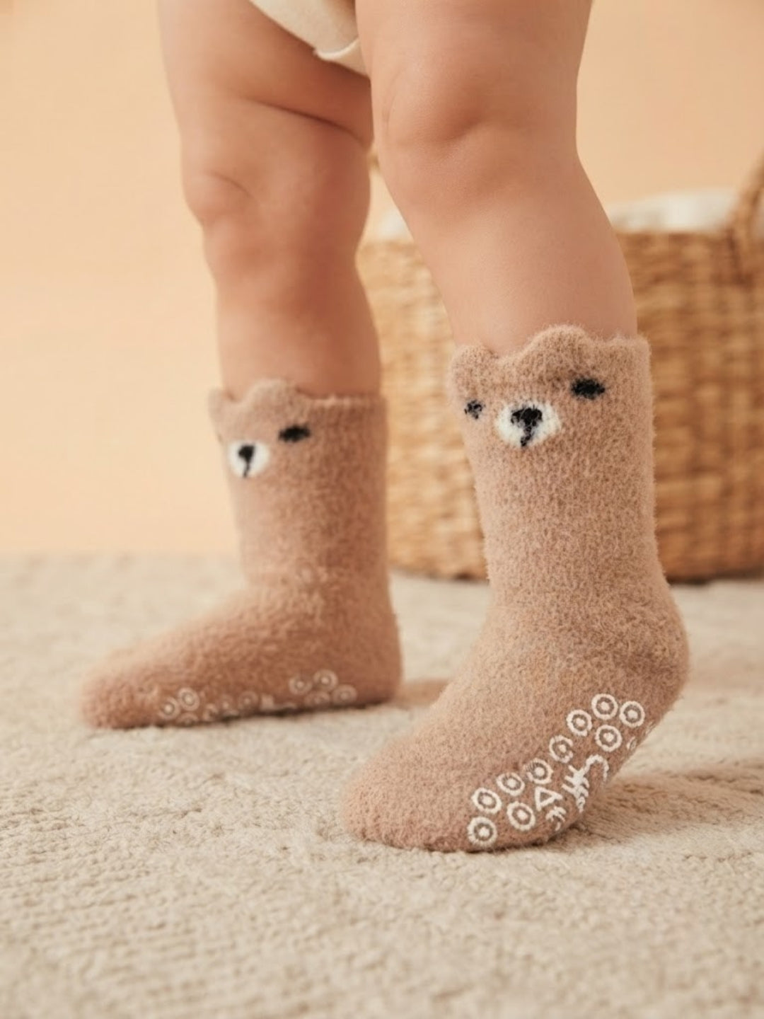 Cdeck Kids Winter Woolen Socks | Soft Fuzzy Rabbit Hair Wool Socks with Anti-Skid Sole | 0–4 Years | Pack of 3 | Multicolor