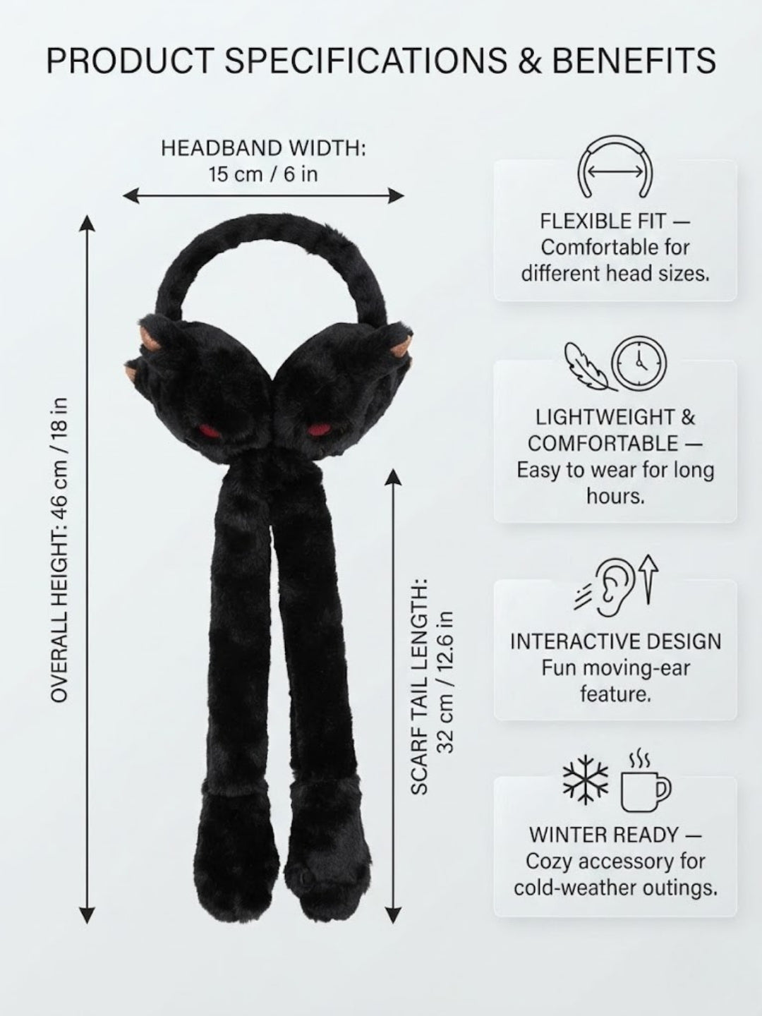 Cdeck Velvet Devil Earmuffs for Girls & Women, Soft Warm Winter Earmuffs with Long Hanging Ear Covers, Free Size