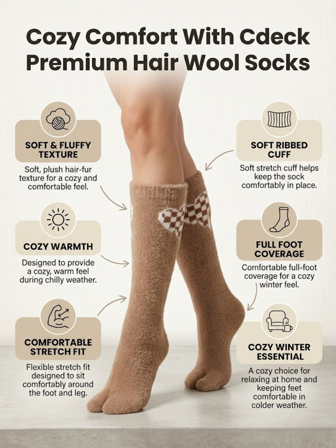 Cdeck Women’s Premium Fuzzy Socks – Cute Bunny Design | Warm Winter Socks | Free Size | Brown
