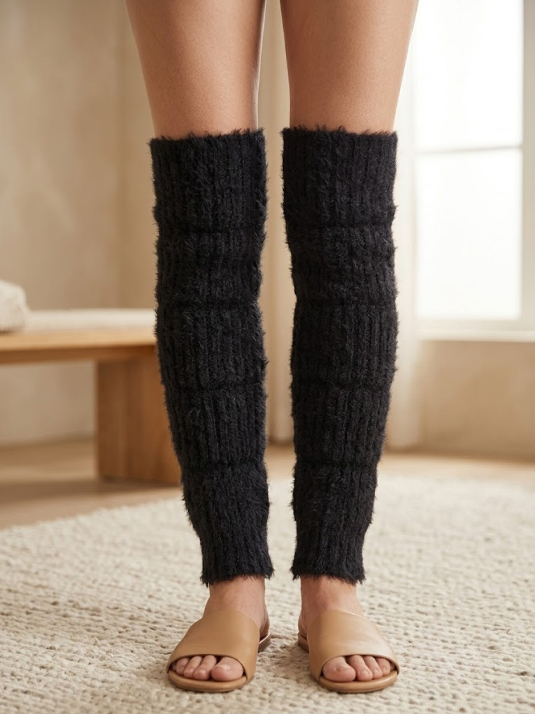 Cdeck Women’s Woolen Leg Warmers for Winter | Soft, Warm & Comfortable Leg Covers for Everyday Wear | Black