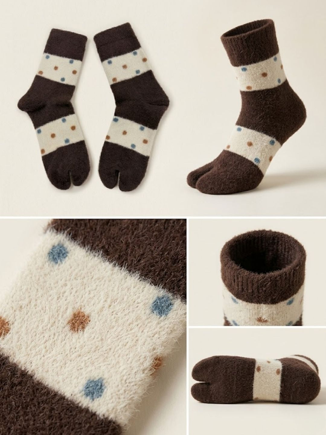Cdeck Women’s Premium Hair Wool Fuzzy Socks | Soft & Warm Thick Winter Socks | Brown & Cream