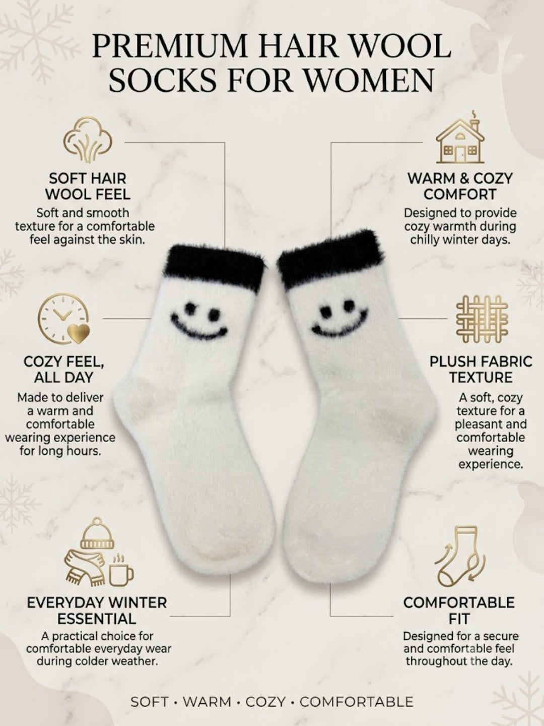 Cdeck Women’s Wool Socks | Soft & Warm Woolen Winter Socks | Free Size | Cream  DESCRIPTION