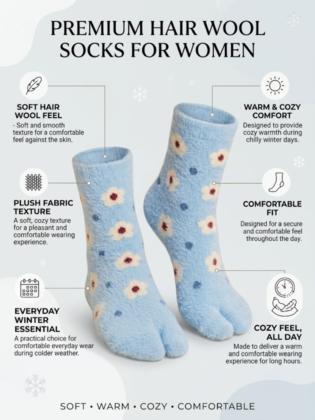 Cdeck Premium Rabbit Wool Socks for Women | Soft & Warm Winter Socks  | Free Size | Blue & Pink Combo