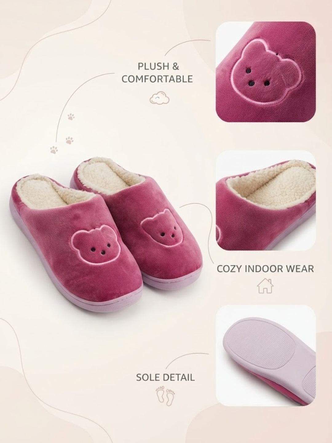 Cdeck Women’s Fuzzy Winter Slippers | Soft Plush  Slippers for Comfort & Warmth | Free Size | Pink