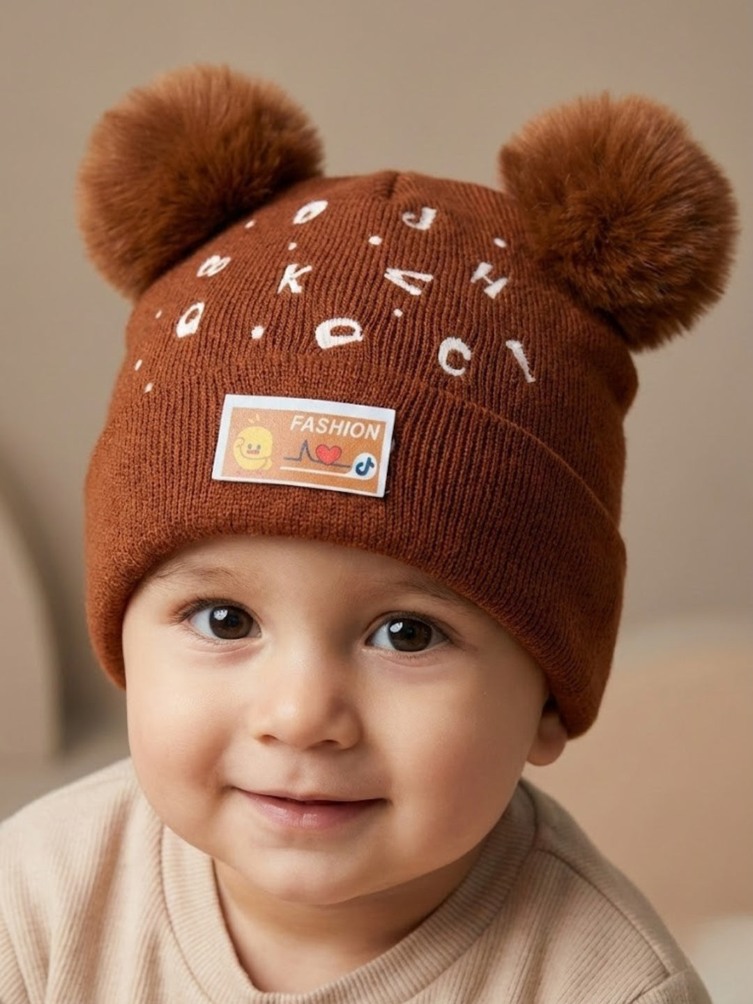 Cdeck Kids Woolen Winter Cap with Double Pom Pom Design | Soft, Warm & Comfortable | 1–3 Years