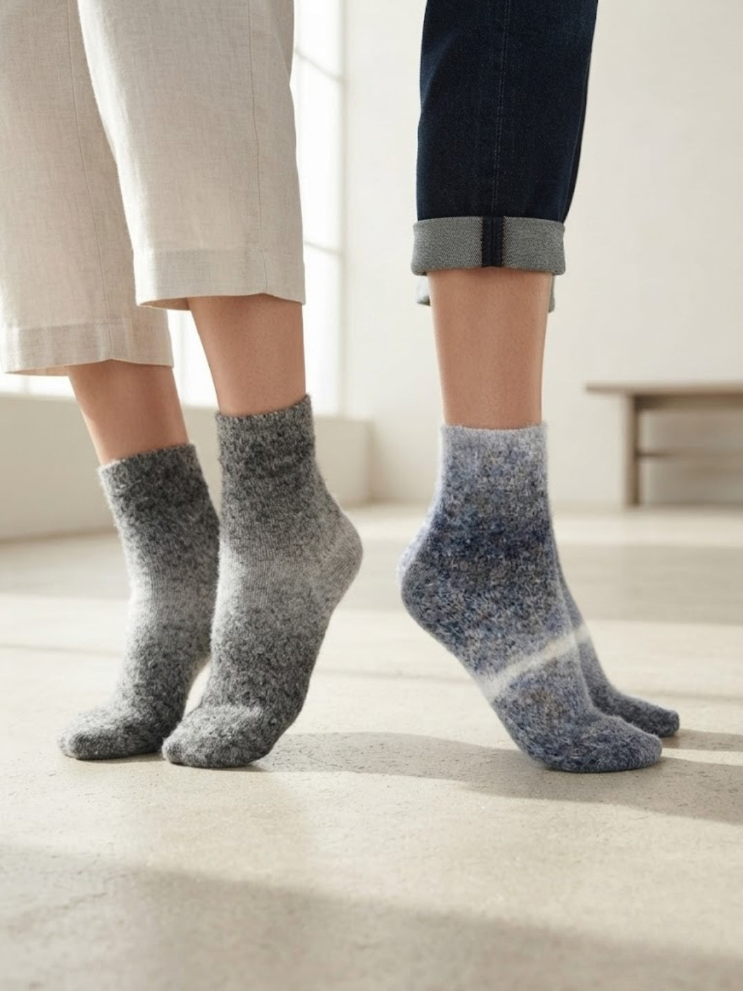 Cdeck Unisex Fuzzy Winter Socks Combo –|Soft Warm Plush Socks for Men & Women | Cozy Winter Socks | Free Size | Grey & Blue
