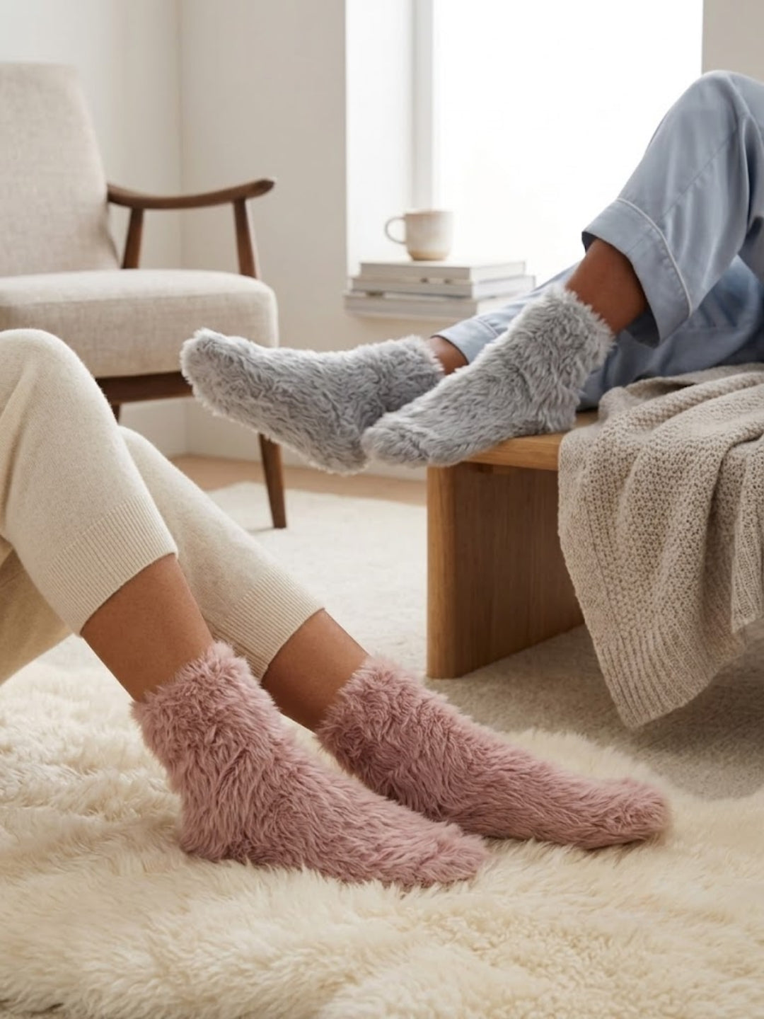 Cdeck Women’s Premium Hair Wool Fuzzy Socks Combo | Soft & Warm Thick Winter Socks | Pink & Grey