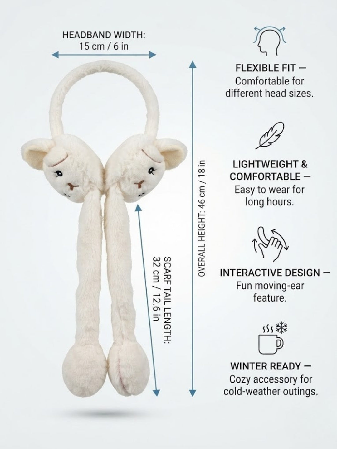 Cdeck Velvet White Bear Earmuffs for Girls & Women, Soft Warm Winter Earmuffs with Long Hanging Ear Covers, Free Size