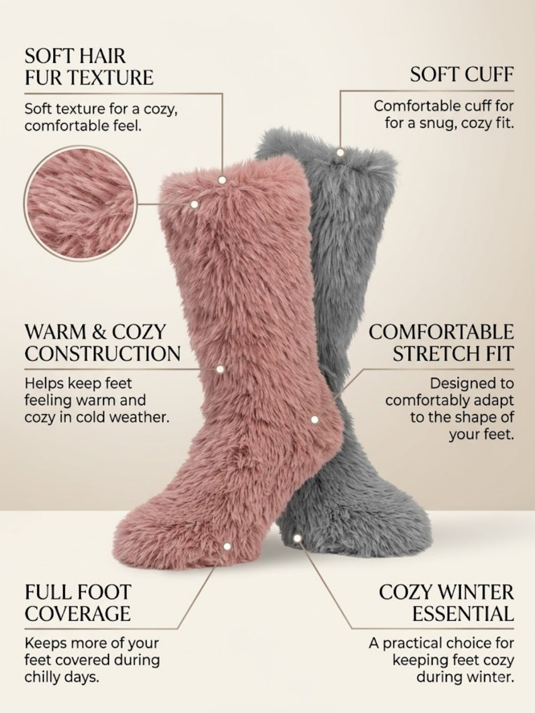 Cdeck Women’s Premium Hair Wool Fuzzy Socks Combo | Soft & Warm Thick Winter Socks | Pink & Grey