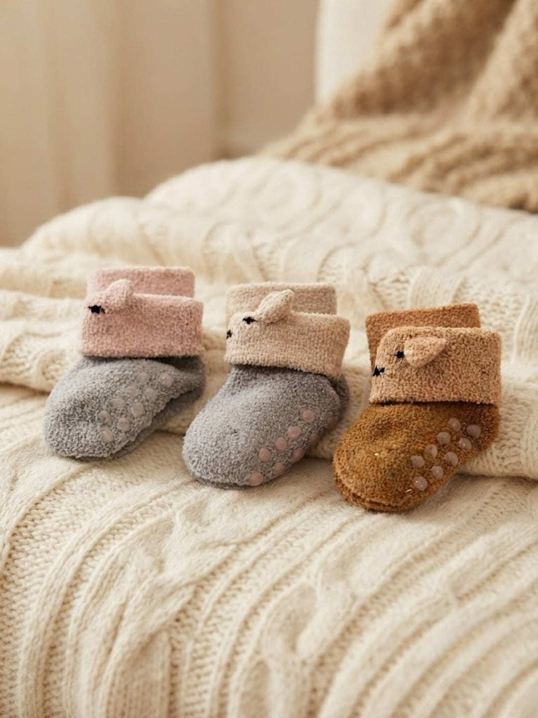 Cdeck Baby Winter Socks | Soft Rabbit Hair Wool Warm Stretchable Socks & Anti-Skid Sole | 0–4 Years | Pack of 3 | Multicolor