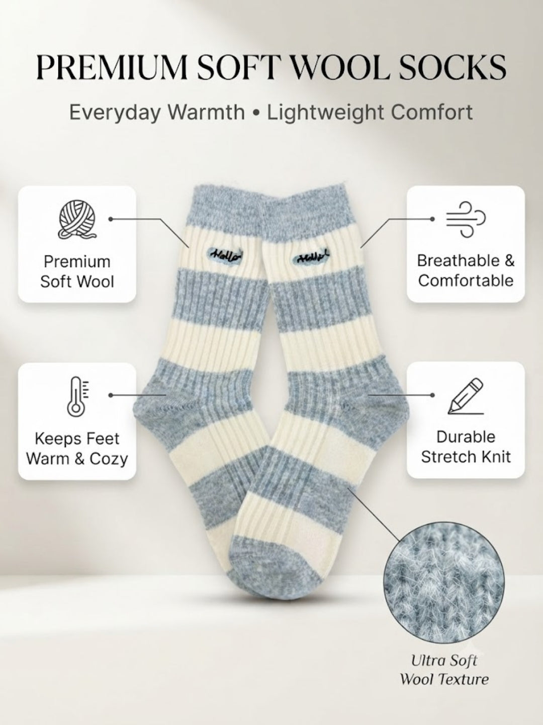 Cdeck Women’s Woolen Socks | Soft Warm Striped Winter Socks | Cozy & Comfortable Socks for Women | Pack of 2