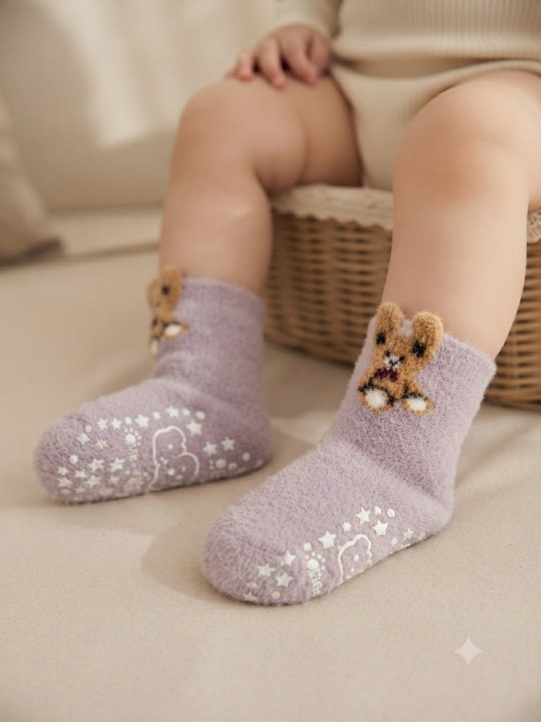 Cdeck Kids Winter Woolen Socks | Soft Fuzzy Rabbit Hair Wool Socks with Anti-Skid Sole | 0–4 Years | Pack of 3 | Multicolor