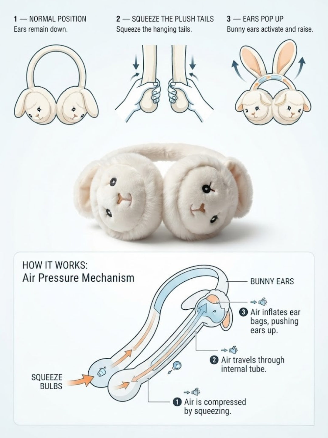 Cdeck Velvet White Bear Earmuffs for Girls & Women, Soft Warm Winter Earmuffs with Long Hanging Ear Covers, Free Size