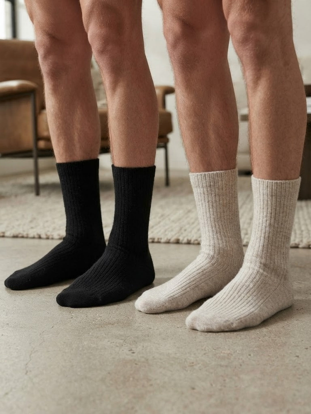Cdeck Unisex Woolen Winter Socks for Men & Women – Pack of 2 Pairs | Soft Warm Cozy Socks  | Free Size | Black & Beige