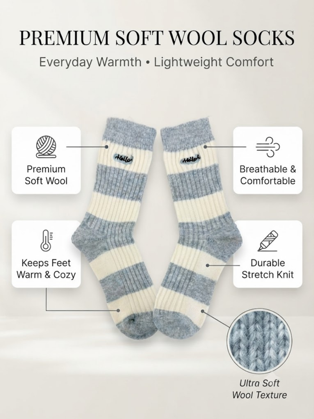 Cdeck Women’s Soft Wool Socks | Warm, Cozy & Stylish Blue & White Striped Socks