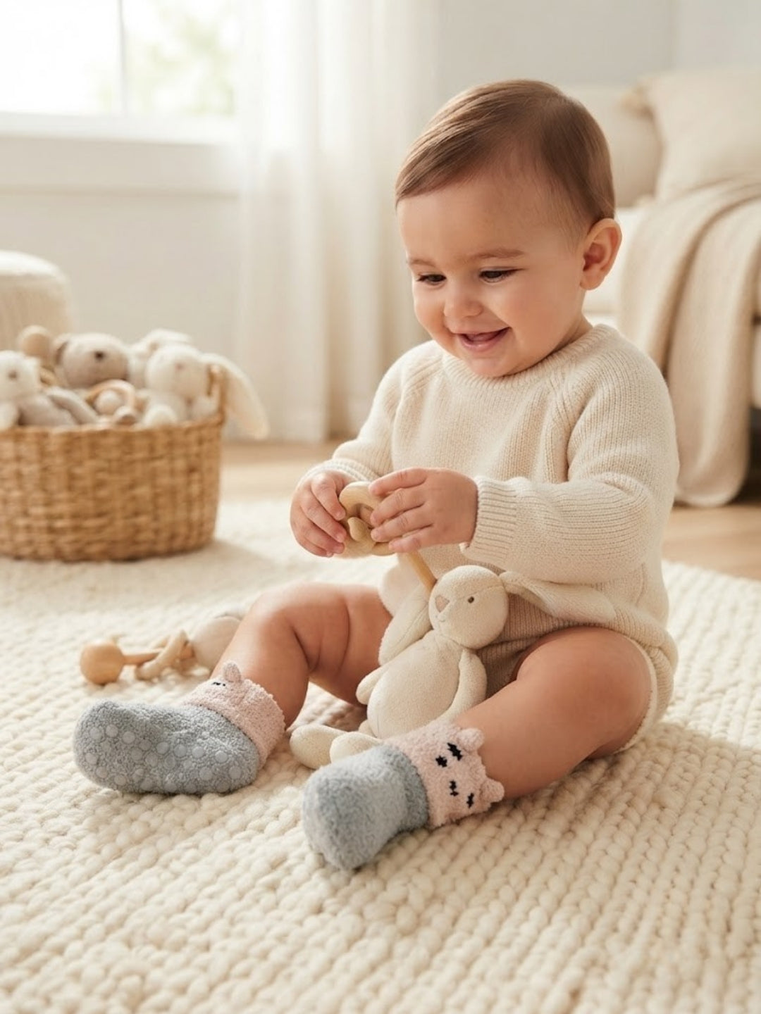 Cdeck Baby Winter Socks | Soft Rabbit Hair Wool Warm Stretchable Socks & Anti-Skid Sole | 0–4 Years | Pack of 3 | Multicolor