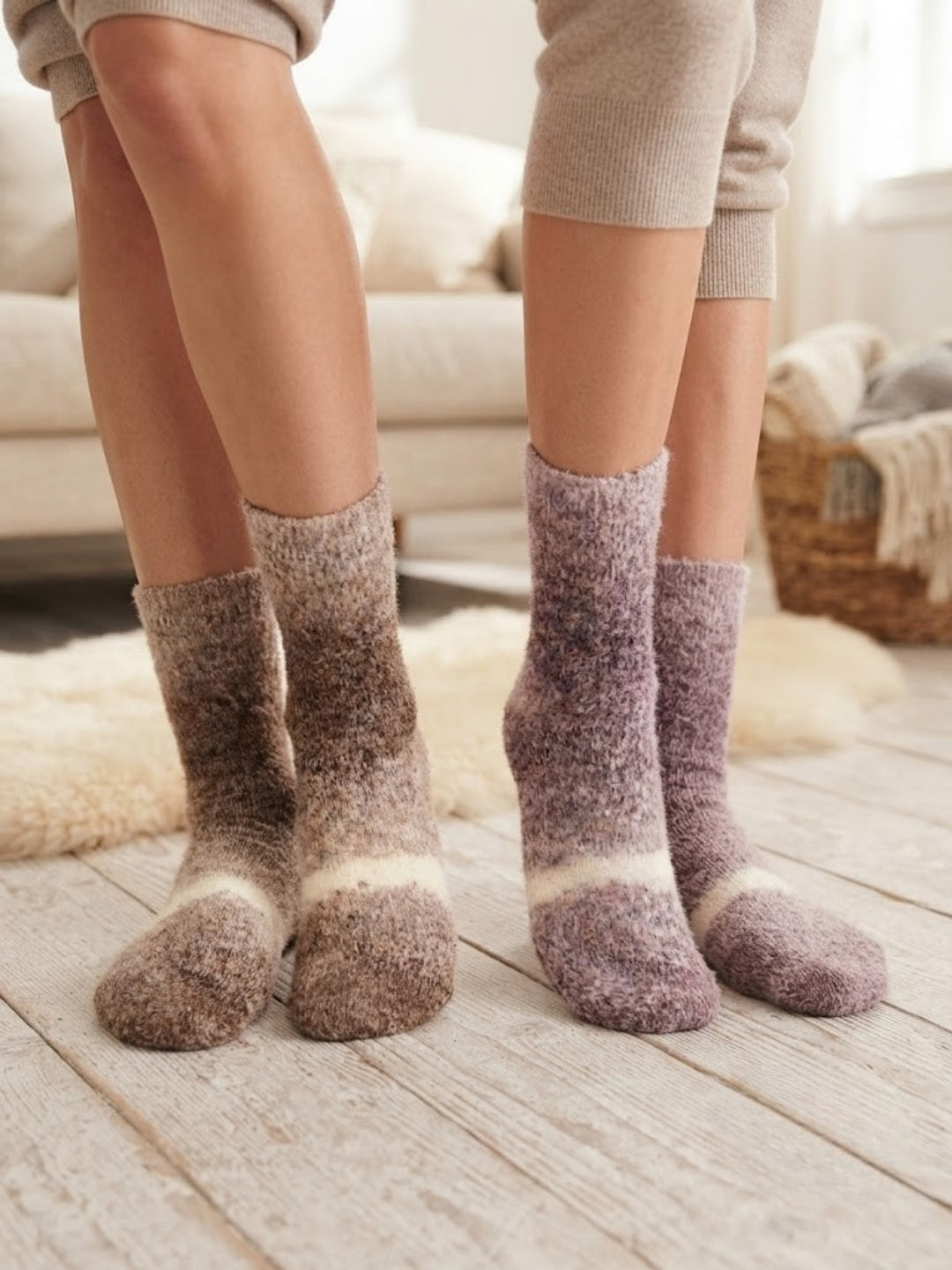 Cdeck Unisex Fuzzy Winter Socks Combo |  Soft Warm Plush Socks for Men & Women | Cozy Winter Socks | Free Size | Brown & Pink