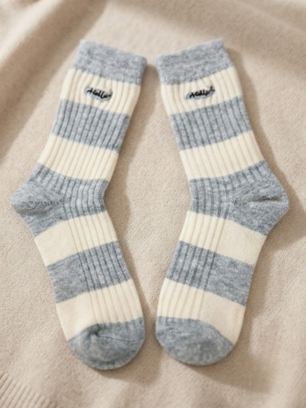 Cdeck Women’s Soft Wool Socks | Blue & White Striped Winter Socks | Soft Warm Cozy Socks | Everyday Wear