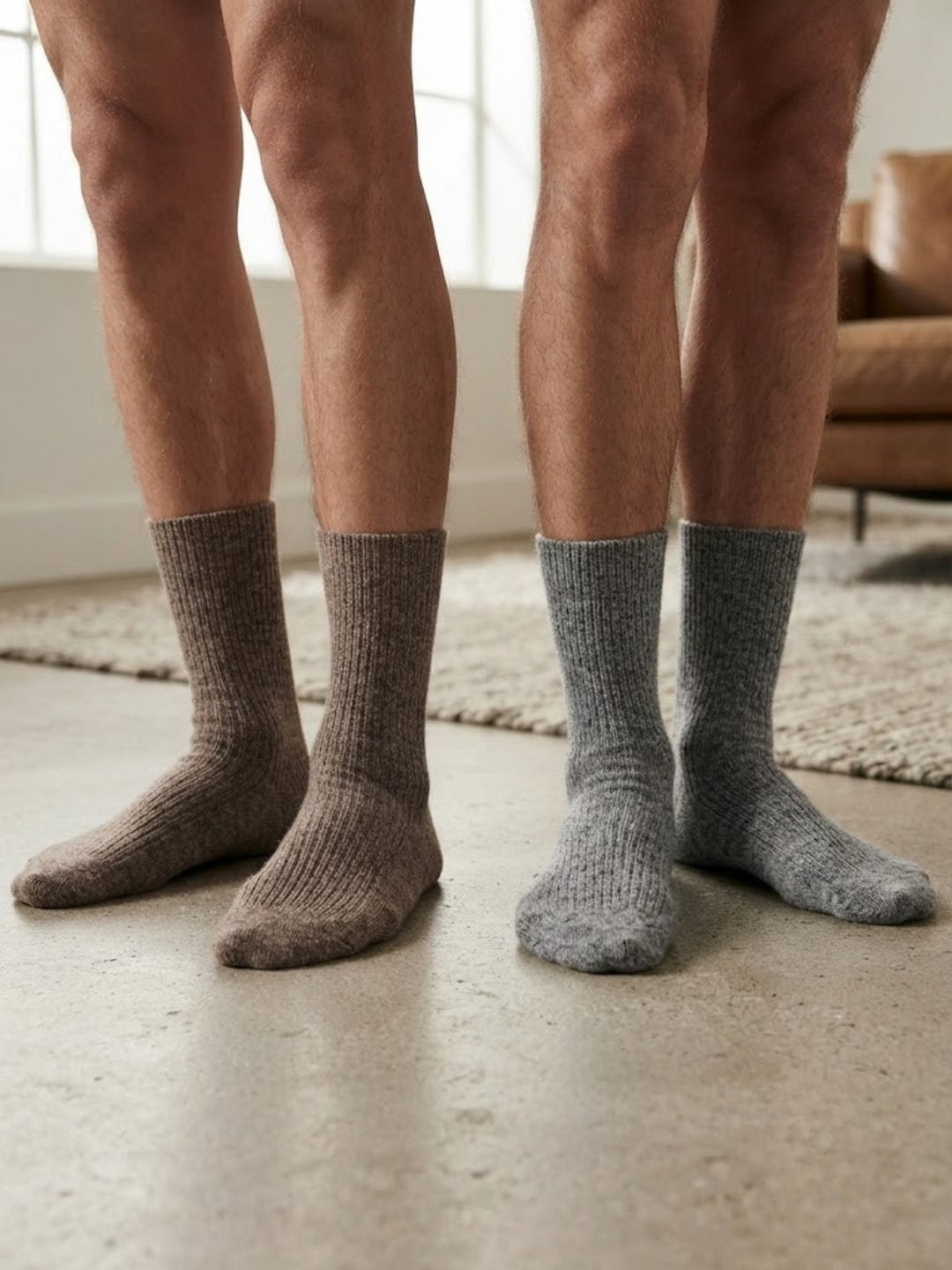 Cdeck Unisex Woolen Winter Socks for Men & Women – Pack of 2 Pairs | Comfortable Cold Weather Daily Wear | Free Size |Taupe & Grey