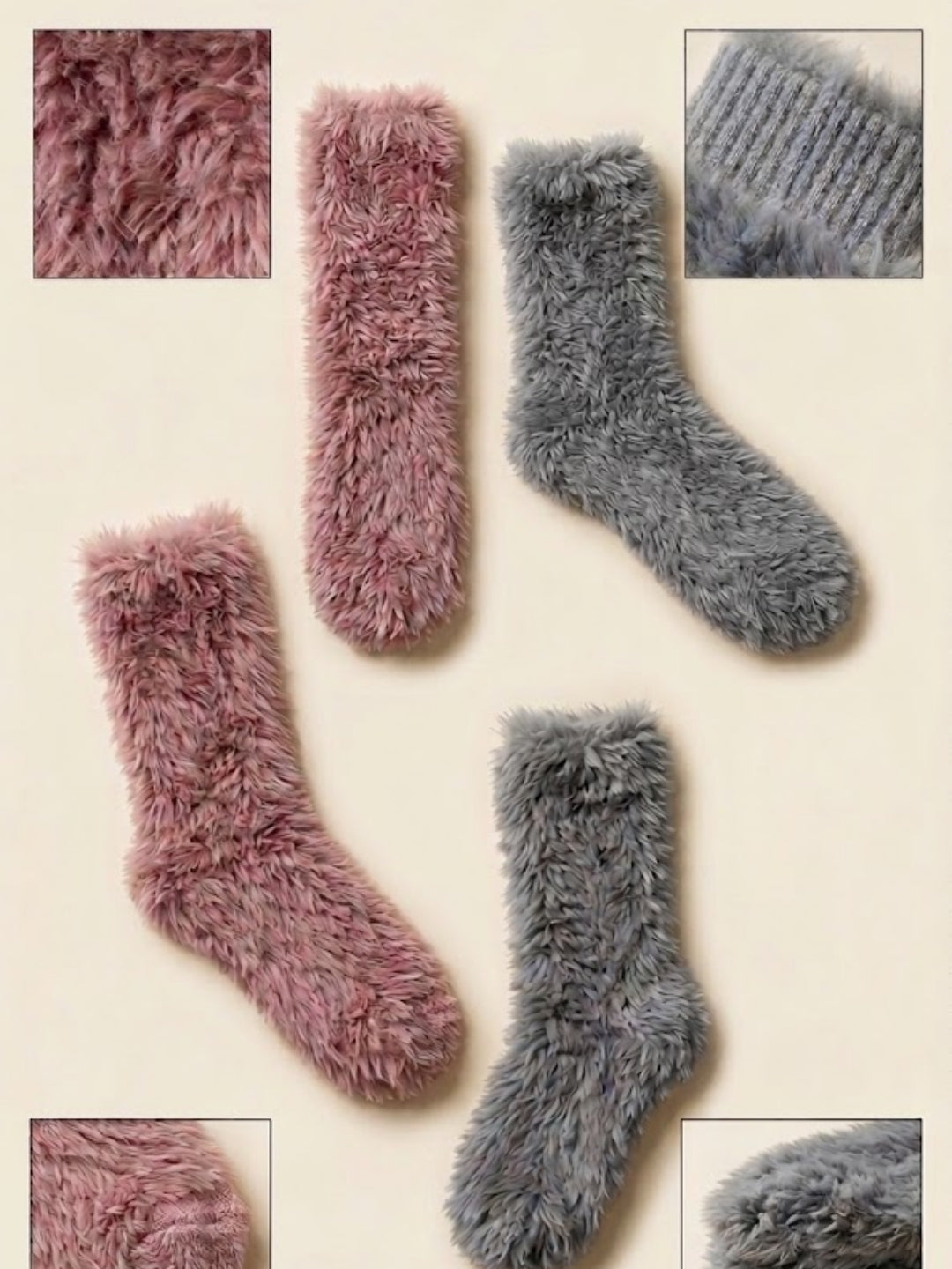 Cdeck Women’s Premium Hair Wool Fuzzy Socks Combo | Soft & Warm Thick Winter Socks | Pink & Grey