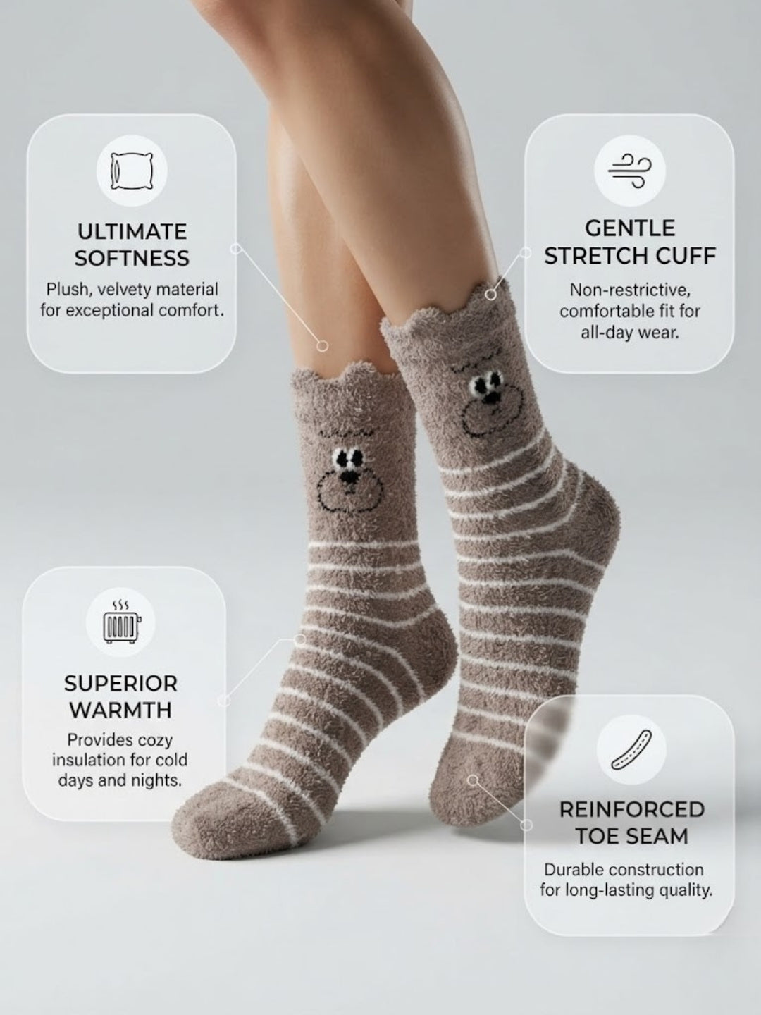 Cdeck Rabbit Hair Wool Socks for Women, Fuzzy Warm Winter Socks with Cute Animal Face