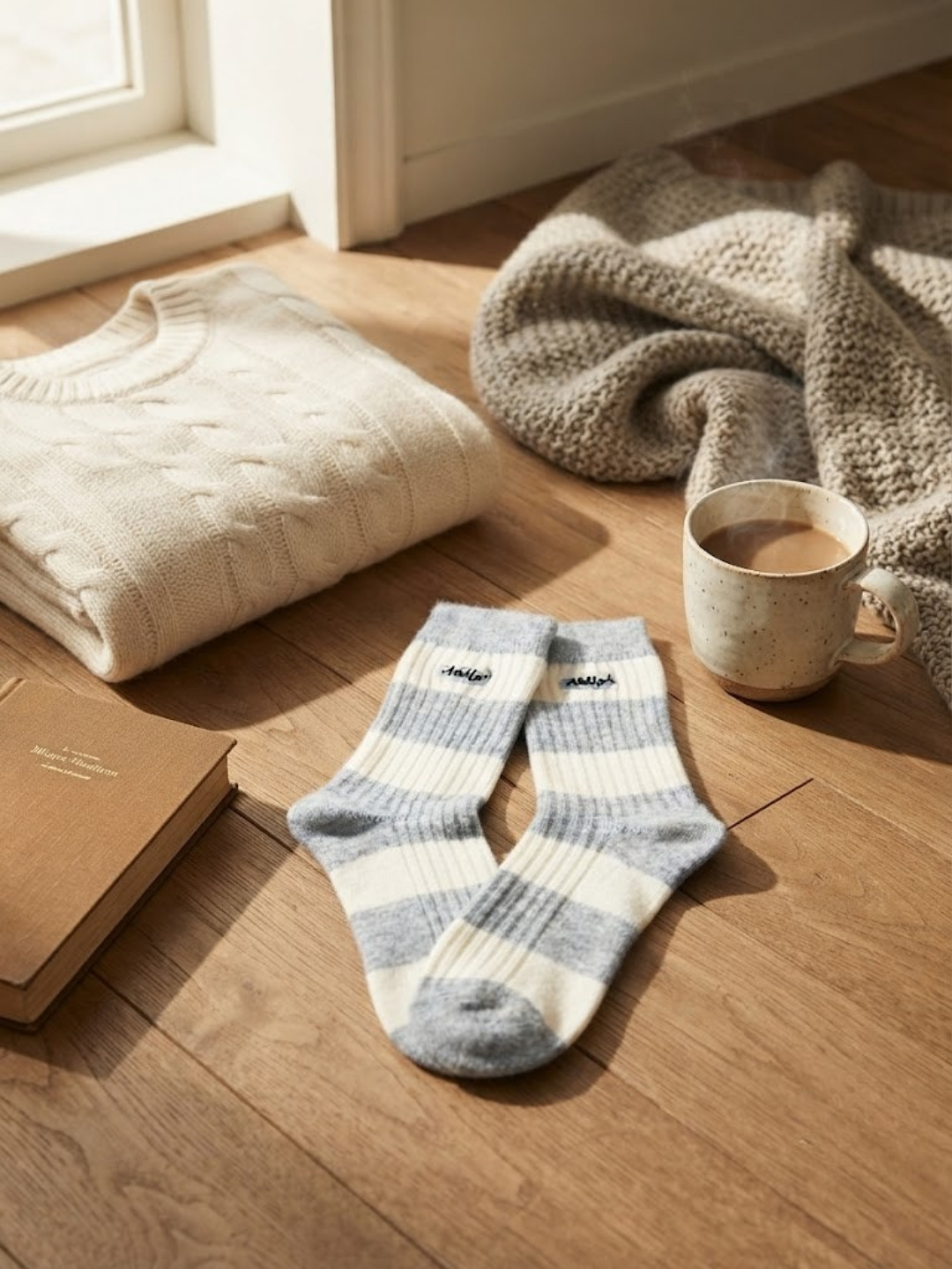 Cdeck Women’s Soft Wool Socks | Warm, Cozy & Stylish Blue & White Striped Socks