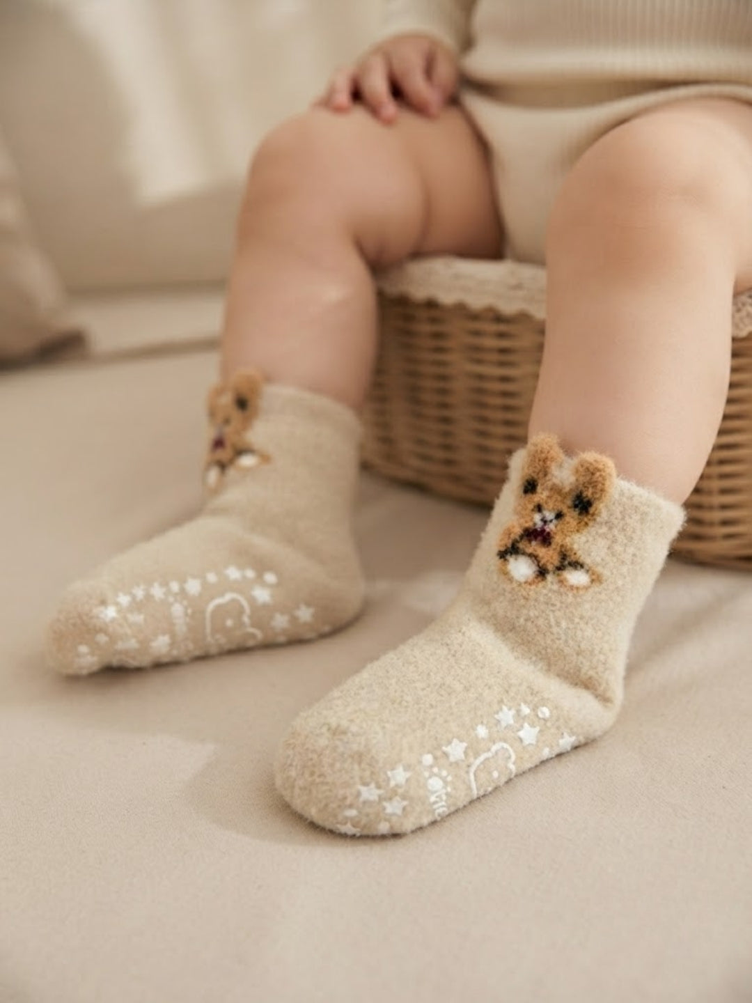 Cdeck Kids Winter Woolen Socks | Soft Fuzzy Rabbit Hair Wool Socks with Anti-Skid Sole | 0–4 Years | Pack of 3 | Multicolor