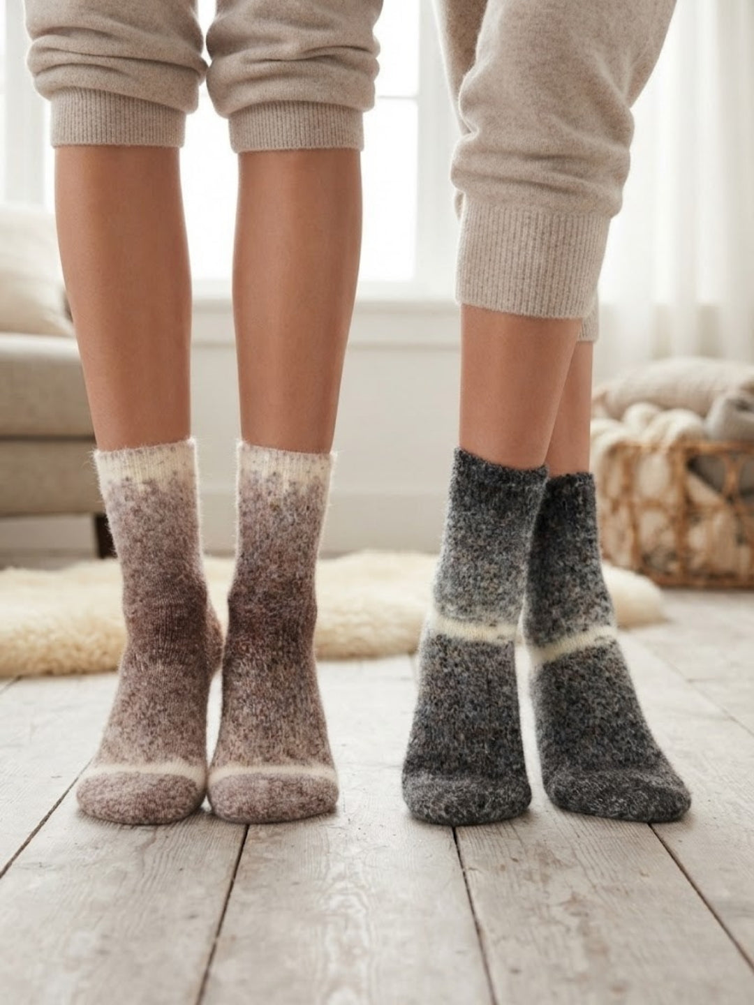 Cdeck Unisex Fuzzy Winter Socks Combo | Soft Warm Plush Socks for Men & Women | Cozy Winter Socks | Free Size | Brown & Grey