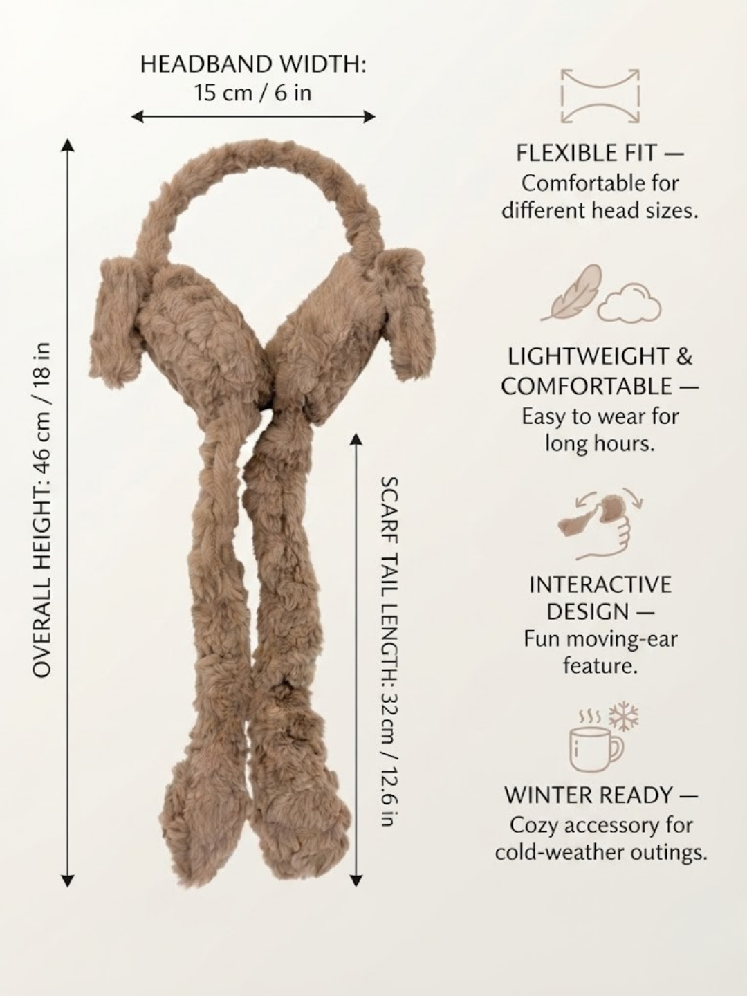 Cdeck Plush Fur Earmuffs for Girls & Women, Soft Warm Winter Earmuffs with Long Hanging Ear Covers, Free Size