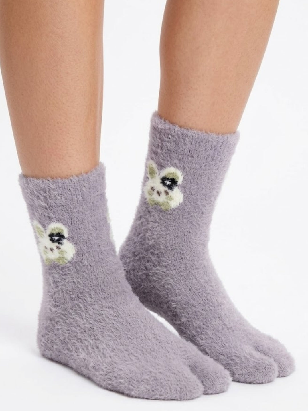 Cdeck Women’s Premium Fuzzy Split-Toe Socks –| Cute Bunny Design, Warm Winter Socks | Free Size | Lavender