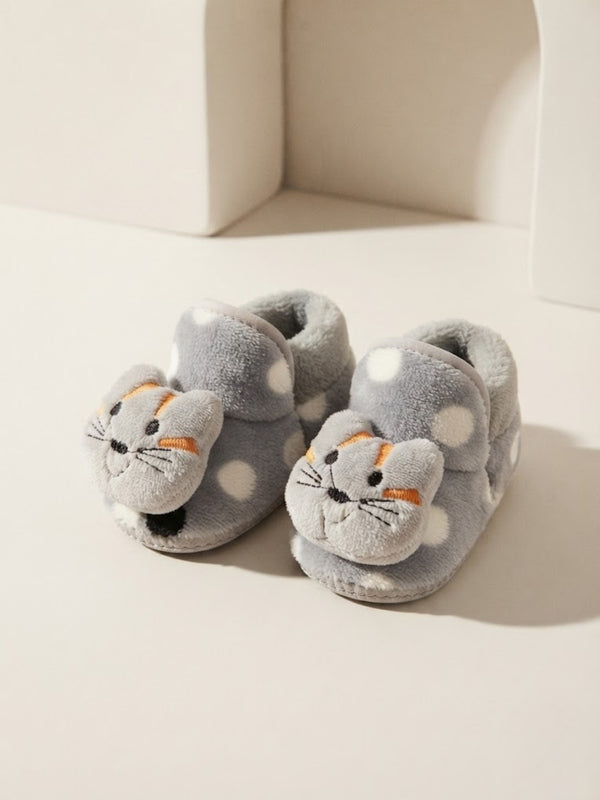 Cdeck Baby Cat Plush Booties for Boys & Girls, Soft Warm Fleece Shoes with Cute Animal Design, 3-9 Months