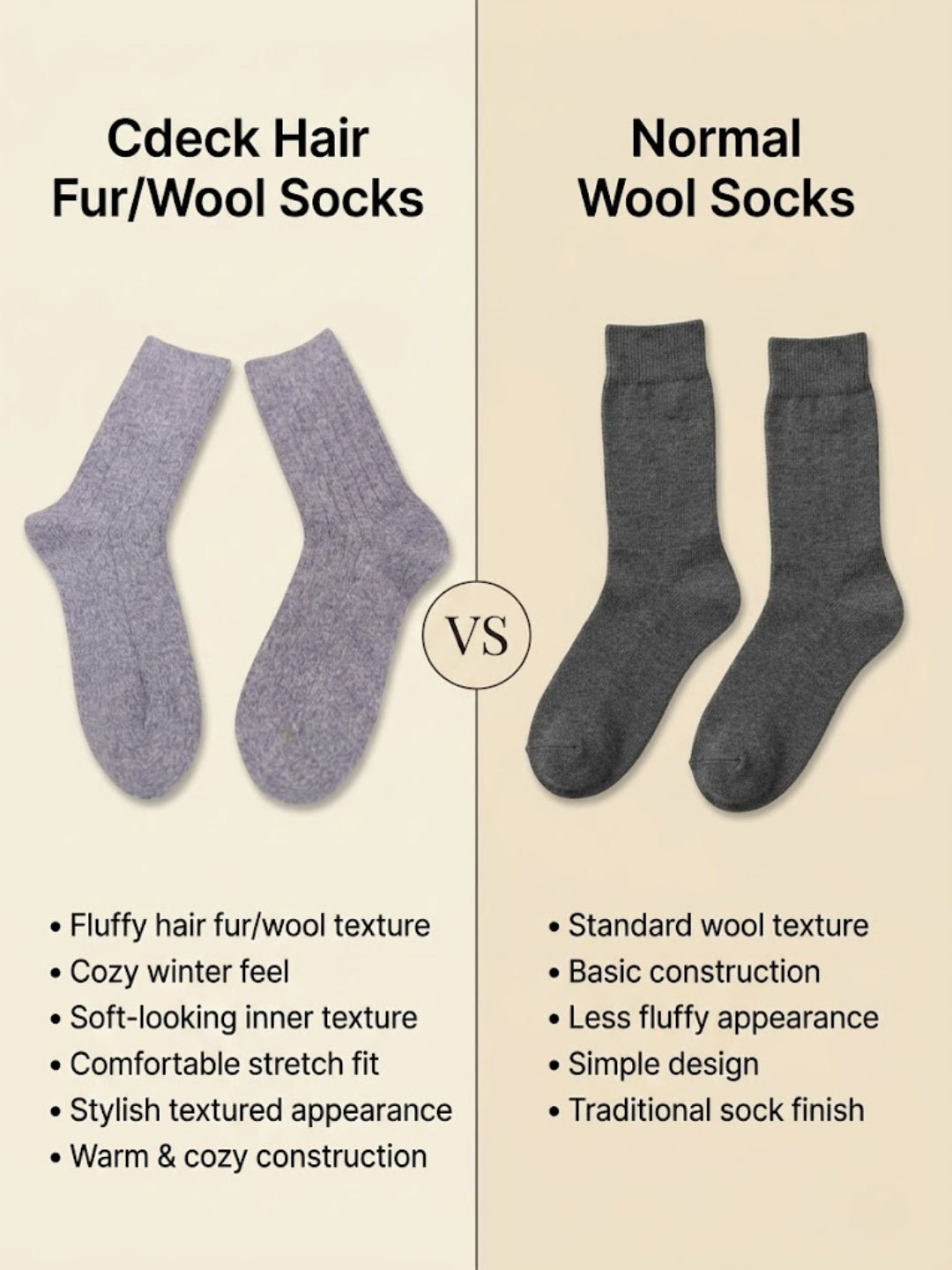 Cdeck Women’s Soft Ribbed Winter Socks  |  Cozy Warm Comfortable Crew Socks | Lavender Color | Free Size