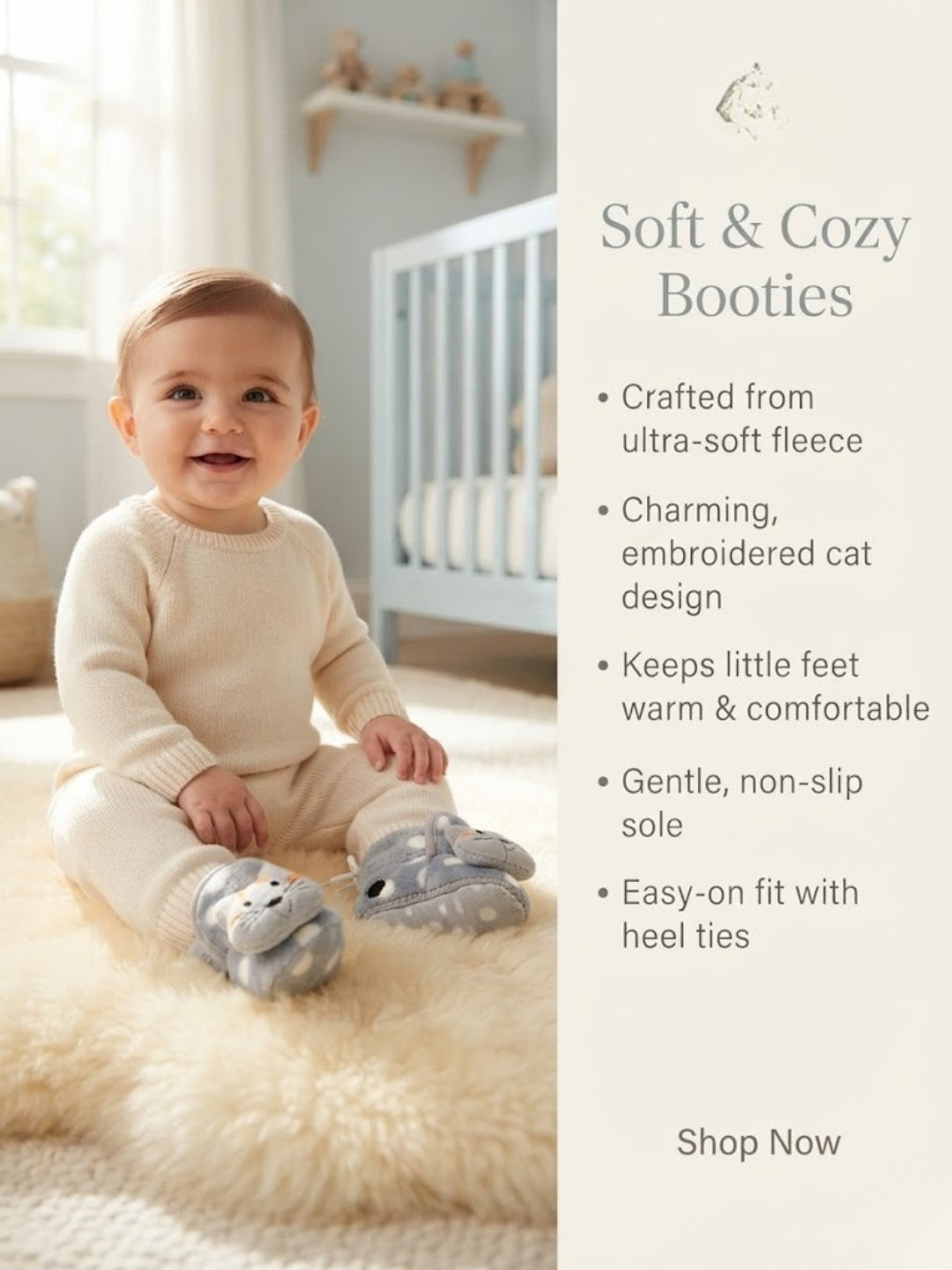 Cdeck Baby Cat Plush Booties for Boys & Girls, Soft Warm Fleece Shoes with Cute Animal Design, 3-9 Months