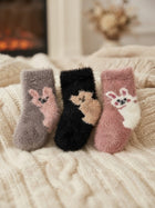 Cdeck Kids Winter Woolen Socks | Soft Fuzzy Rabbit Hair Wool Socks with Cute Animal Designs | 0–4 Years | Pack of 3 | Multicolor