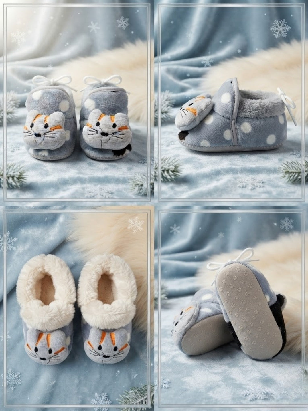 Cdeck Baby Cat Plush Booties for Boys & Girls, Soft Warm Fleece Shoes with Cute Animal Design, 3-9 Months