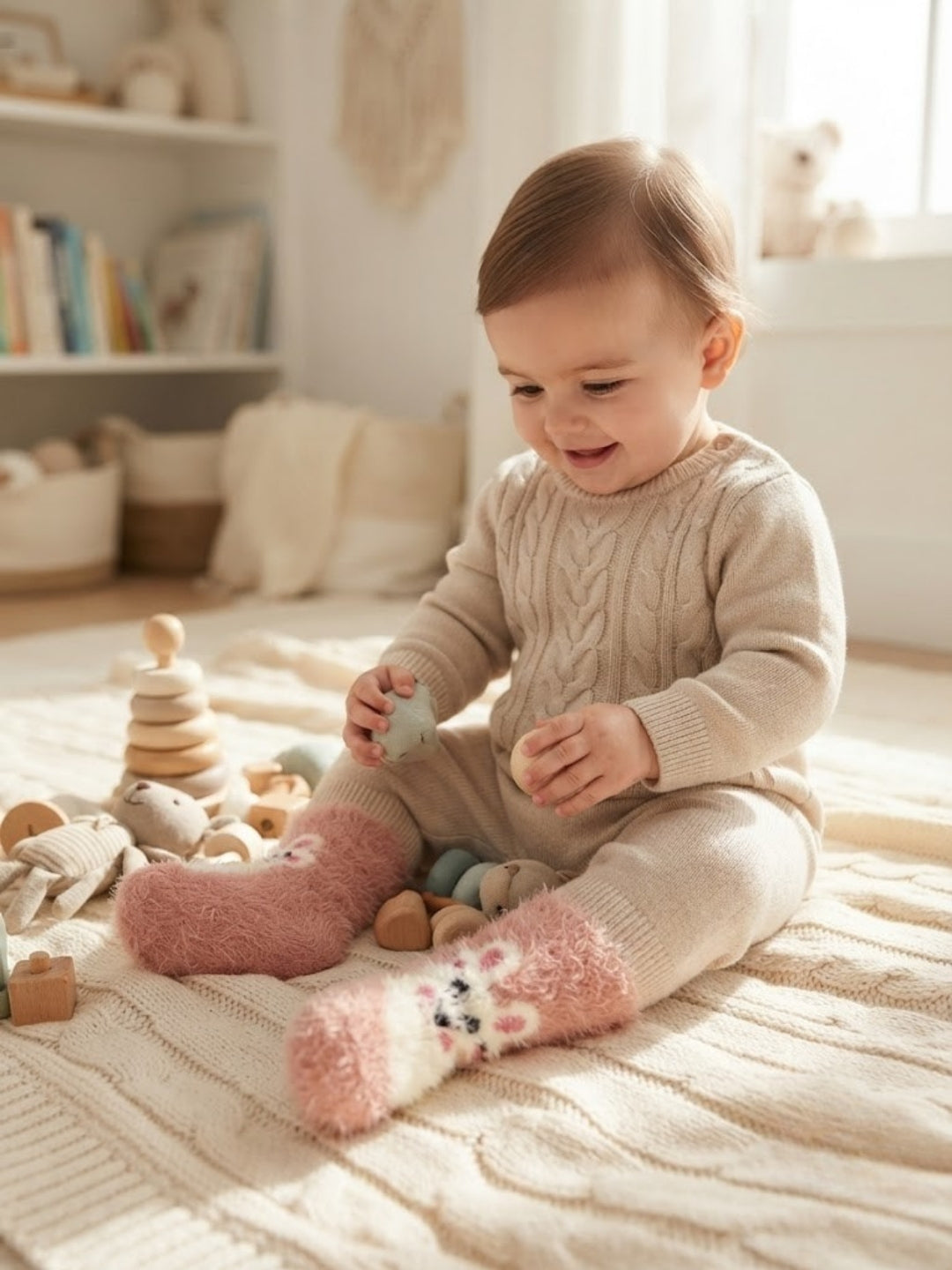 Cdeck Kids Winter Woolen Socks | Soft Fuzzy Rabbit Hair Wool Socks with Cute Animal Designs | 0–4 Years | Pack of 3 | Multicolor