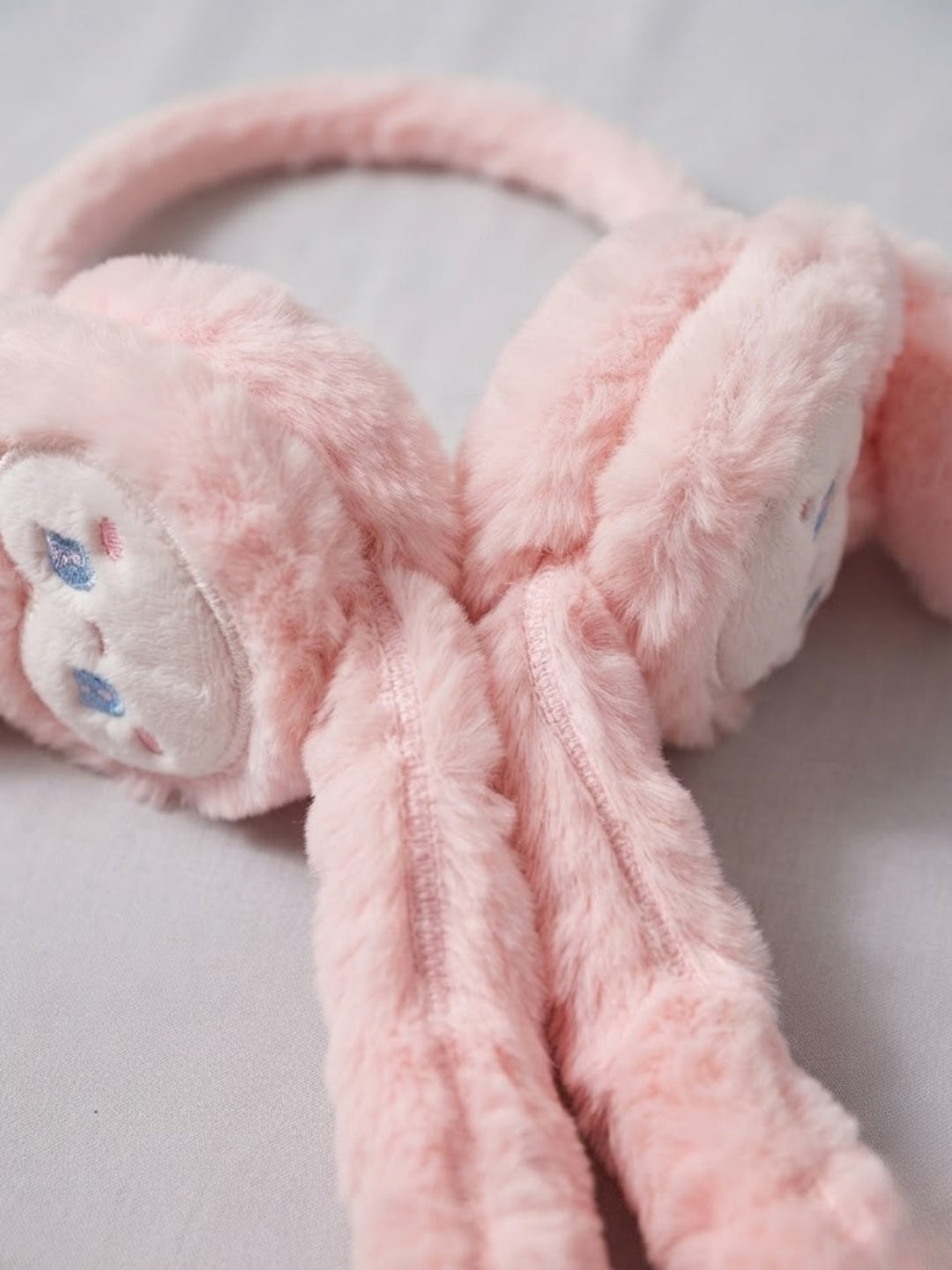 Cdeck Velvet Pink Bunny Earmuffs for Girls & Women, Soft Warm Winter Earmuffs with Long Hanging Ear Covers, Free Size
