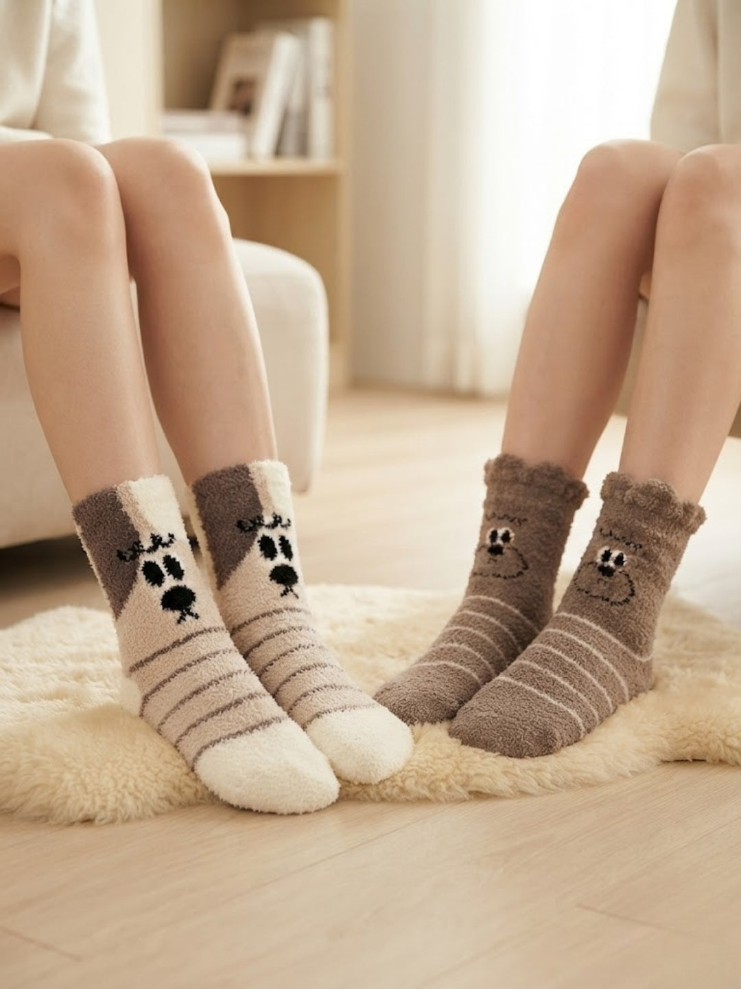 Cdeck Rabbit Hair Wool Socks for Women, 2 Pairs Fuzzy Warm Winter Socks with Cute Animal Pattern