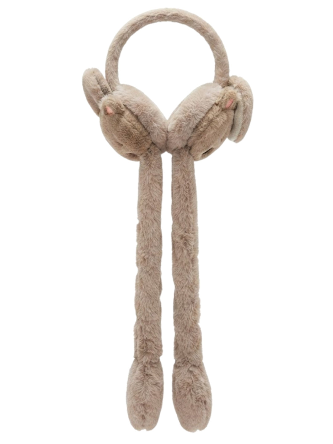 Cdeck Velvet Beige Bunny Earmuffs for Girls & Women, Soft Warm Winter Earmuffs with Long Hanging Ear Covers, Free Size