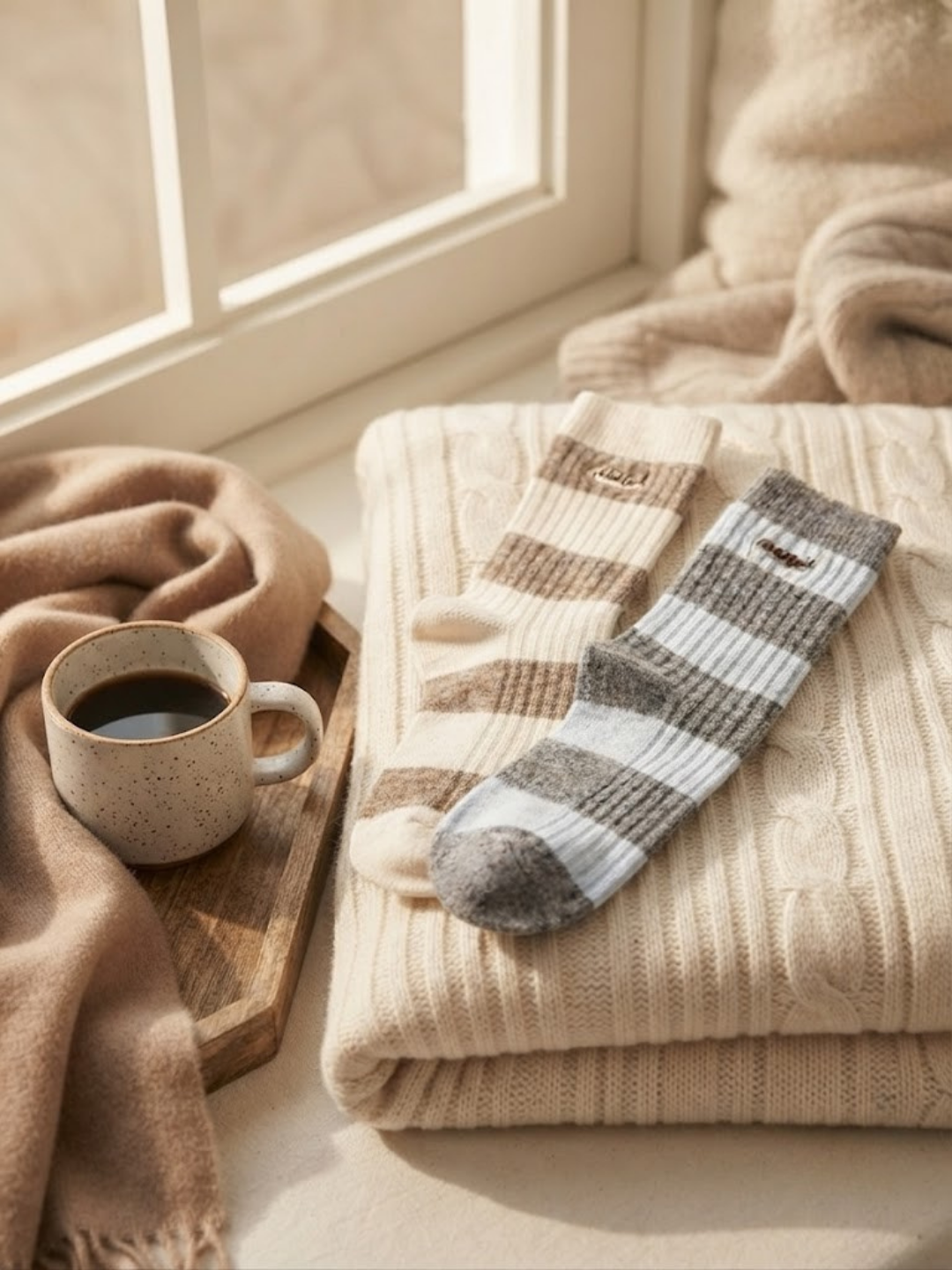 Cdeck Women’s Woolen Socks | Soft Warm Striped Winter Socks | Cozy & Comfortable Socks for Women | Pack of 2