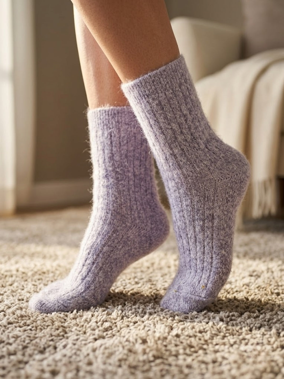 Cdeck Women’s Soft Ribbed Winter Socks  |  Cozy Warm Comfortable Crew Socks | Lavender Color | Free Size